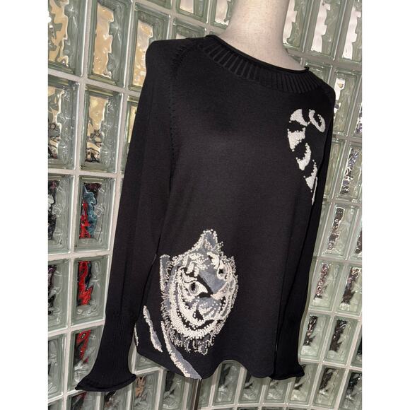 Michael Simon Vintage Cat Beaded Spun Silk Blend Sweater - Size medium -OG - Picture 3 of 12